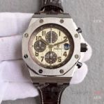 Swiss Audemars Piguet 3126 Royal Oak Offshore Watch Cream Dial Brown Leather Band